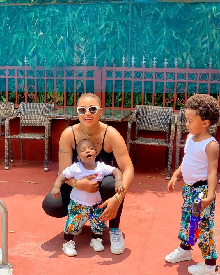 Nollywood actress Regina Daniels with her sons