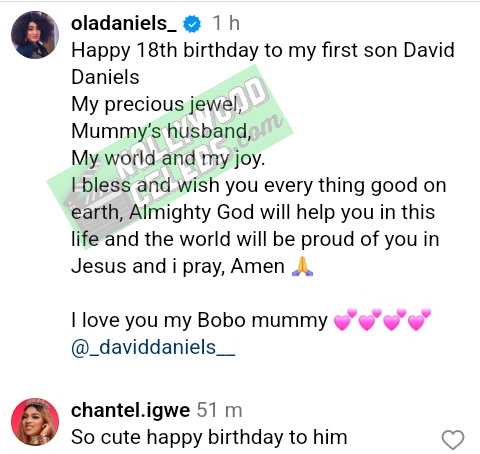 Nollywood Actress Ola Daniels Son 18th Birthday Today May 9